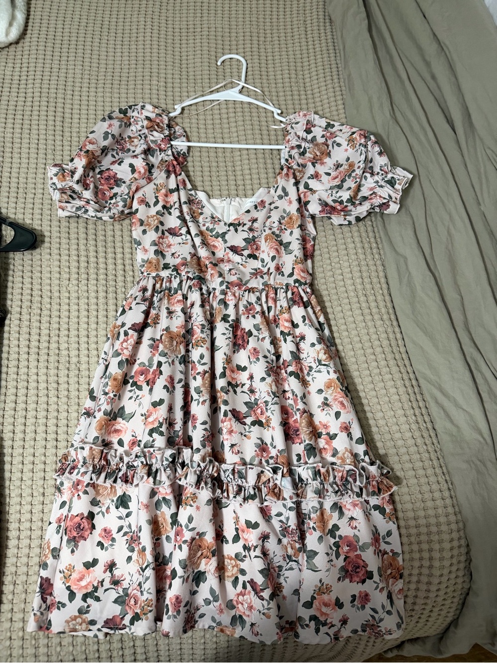 Altar'd State Cream Floral Puff-Sleeve Mini Dress